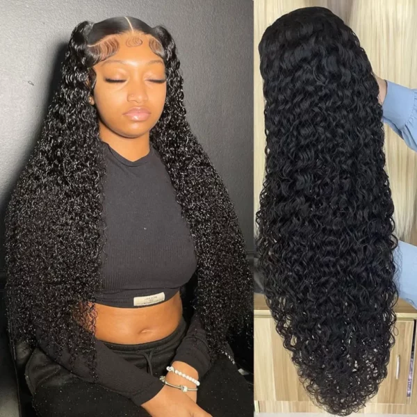 Caractéristique de la perruque sur la photo: Matière: virgin human hair Style: Deep Wave Couleur: Naturelle – noir Lace: 13×4 Densité: 200% Longueur: 36"